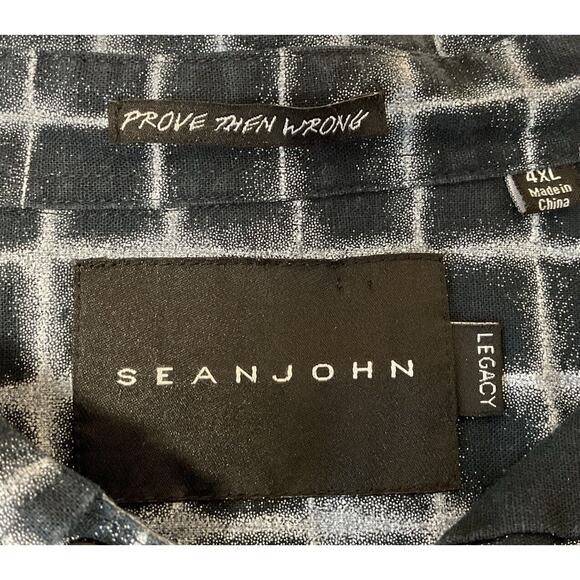 SEAN JOHN LEGACY Men’s 4XL Blue Check Button Up Collared Shirt Prove Them Wrong - Picture 4 of 16